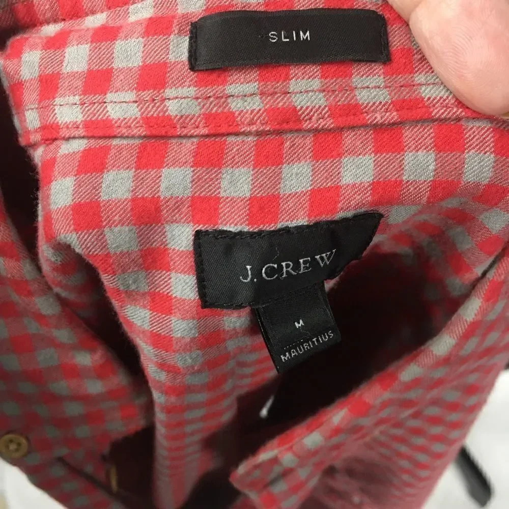 J. Crew Plaid Five Button Down Shirt Medium red gray Slim long sleeves f…